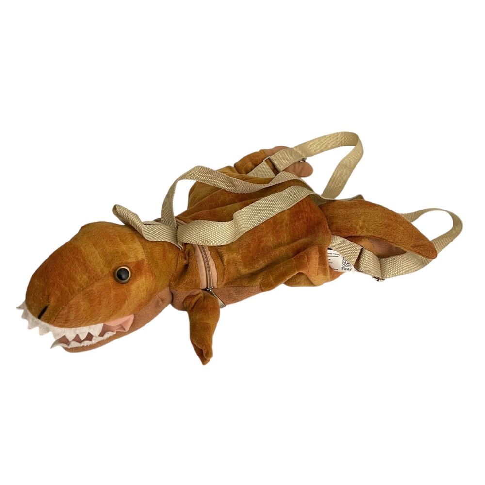 Fiesta T-Rex Dinosaur Plush Backpack 18" Brown Zip Pouch Buddies W/Entanglement